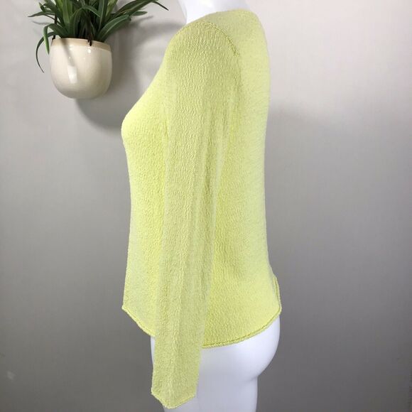 Eileen Fisher Yellow Sweater‎ Thin Boucle Nubby Knit Rolled Hem Top Size M - Picture 4 of 11